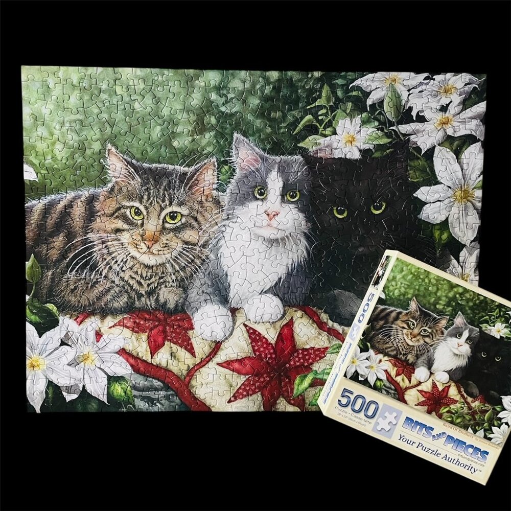 COMPLETE Band Of Brothers 500 Pc Puzzle Bits And Pieces Cat Kitten Quilt Floral